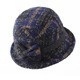 Chapeau cloche en laine à carreaux pour femme avec nœud bleu marine, accessoire automne-hiver - Taille unique / Bleu
