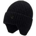 Bonnet en tricot noir pour homme avec cache-oreilles, doublure polaire et logo en métal - Taille Unique (56-59cm) / Noir
