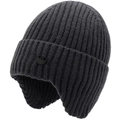 Bonnet d'hiver en tricot gris foncé pour homme avec protège-oreilles et logo R stylé - Taille Unique (56-59cm) / gris foncé