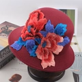 Chapeau cloche en laine bordeaux pour femme avec broderie florale ethnique colorée - Taille Unique (57cm) / Bordeaux
