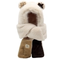 Ensemble hiver 3-en-1 bonnet écharpe et gants avec oreilles d'ours en crème et brun - Ensemble 3 pièces Beige