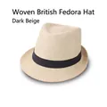 Détail d'un chapeau Fedora tissé beige foncé avec un ruban noir sur fond blanc neutre - Adulte 58cm / Beige Foncé