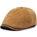 Béret rétro en velours côtelé jaune moutarde avec visière marron pour hommes et femmes - 56-59cm(Réglable) / Khaki
