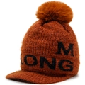 Bonnet en maille chenille orange avec pompon et lettrage M LONG sur fond blanc - Taille unique / Marron