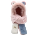 Ensemble écharpe à capuche en fausse fourrure avec oreilles d'ours tricolore - Ensemble 3 Pièces Rose