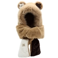 Winter plush hood scarf with bear ears and star details in warm camel tone - Khaki 3-Piece Set