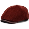 Casquette gavroche vintage en velours bordeaux avec visière en cuir marron et bouton - 56-59cm(Réglable) / Bordeaux