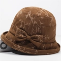 Sombrero de pescador marrón oscuro para mujer con estampado de bambú y lazo decorativo - Talla única / Caqui Oscuro