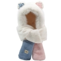 Detail of soft faux fur hooded scarf with cute bear ears and star embroidery accents - Beige 3-Piece Set