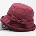 Cappello a secchiello bordeaux da donna con fiocco elegante e tesa arrotolata - Taglia Unica 58cm / Rosso