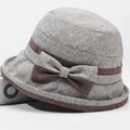 Cappello da sole pieghevole da donna con fiocco in tessuto di lino grigio traspirante - Taglia Unica 58cm / Beige
