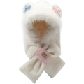 Detailed view of plush white bear hat featuring cute blue paw print and pink ear accents - 2-Piece Set Off-white