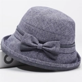 Cappello da sole grigio-blu da donna con fiocco decorativo e tesa arrotolata chic - Taglia Unica 58cm / Grigio scuro