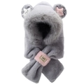 Détail du bonnet à oreilles en peluche grise avec accents roses et design d'ours - Ensemble 2 Pièces Gris