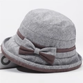 Detail of the linen texture and elegant brown ribbon bow on a gray sun hat for women - One Size 58cm / Light Gray