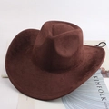 Detailed view of brown Western cowboy hat with adjustable chin strap and classic brim - Coffee