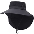 Chapeau de soleil extérieur noir avec large bord, protège-nuque et maille aérée - Taille Unique(58cm) / Noir