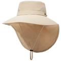 Chapeau de soleil extérieur kaki avec large bord, panneaux en maille et protège-nuque - Taille Unique(58cm) / Blanc Cassé