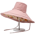 Chapeau de soleil rose à large bord avec doublure imprimée orange et mentonnière - Taille Unique 58cm / Rose