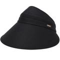 Visera negra para mujer con ala ancha, pliegues de tela y adorno metálico dorado - Negro