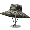 Chapeau de soleil camouflage pour hommes avec large bord, maille et cordon réglable - Imprimé Camouflage Vert