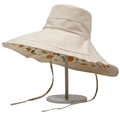 Wide brim sun hat with reversible orange print and adjustable chin strap in beige - One Size 58cm / Light Khaki