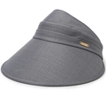 Sombrero de sol gris de ala ancha con elegante detalle metálico y tejido texturizado fino - Gris