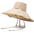 Chapeau de soleil beige à large bord avec doublure imprimé orange et cordon réglable - Taille Unique 58cm / Khaki Foncé