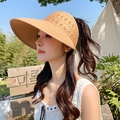 Chapeau de soleil en tricot kaki respirant à large bord et design ouvert pour femme - Khaki