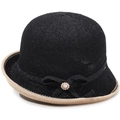 Chapeau de soleil en tricot respirant noir pour femme avec bord beige et nœud de perle - Taille Unique 58cm / Noir
