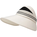 Chapeau de soleil respirant à large bord pour femme en toile beige et maille noire - Taille Unique 58cm / Blanc Cassé