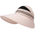Breathable wide brim sun visor hat for women in pink with black mesh and stripe details - One Size 58cm / Pink