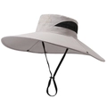 Detail view of the 15cm wide brim sun hat featuring breathable black side mesh panels - Beige