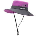 Sonnenhut mit breiter Krempe, lila Krone und grauem Rand inklusive Mesh und Kinnriemen - Einheitsgröße / Lila