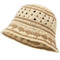 Handgefertigter Häkelhut mit zweifarbigem Beige-Braun-Muster und luftigem Lochstrickdesign - Einheitsgröße 58cm / Beige