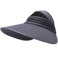 Chapeau de soleil gris foncé avec large bord, dessus en mesh noir et rayures décoratives - Taille Unique 58cm / Gris
