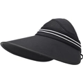 Détail de chapeau pare-soleil à large bord avec mesh respirant et rayures décoratives - Taille Unique 58cm / Noir