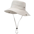 Bob beige à séchage rapide avec large bord, broderie et cordon coupe-vent réglable - Blanc Cassé