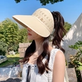 Visière de soleil beige pour femme avec large bord et élégant motif ondulé tricoté - Beige