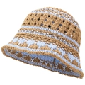 Handgemachter Häkel-Anglerhut in Khaki und Hellblau mit atmungsaktivem, hohlem Wellenmuster - Einheitsgröße 58cm / Khaki