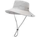 Quick-dry breathable grey sun hat with wide brim and adjustable chin strap for hiking - Grey-Beige