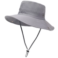 Detail of grey quick-dry outdoor sun hat with wide brim and adjustable chin strap - Light Gray