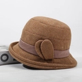 Women's warm winter bucket hat with fabric flower detail in caramel brown wool blend - One Size(58cm) / Camel