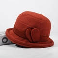 Elegant rust red wool cloche hat for elderly women with decorative satin band and leaf detail - One Size(58cm) / Orange