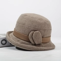 Elegant vintage brown wool fedora for elderly women featuring stylish side knot detail - One Size(58cm) / Khaki