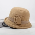 Elegant khaki winter cloche hat for elderly women with textured fabric and flower detail - One Size(58cm) / Apricot