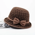 Elegante donkerbruine geruite wollen vissershoed met strikaccent voor herfst en winter - Verstelbaar 57-58cm / Geruite Koffie