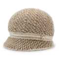 Winter knit warm hat for elderly women with fluffy texture and pearl butterfly detail - One Size / Khaki
