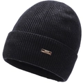 Black ribbed knit beanie for kids featuring a stylish metallic Serflow brand logo - Elastic 56-59cm / Dark Gray With Rectangular Tag