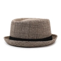 Klassischer Fedora Hut mit braunem Karomuster und schwarzem Band für Damen und Herren - Einheitsgröße 57cm / Khaki